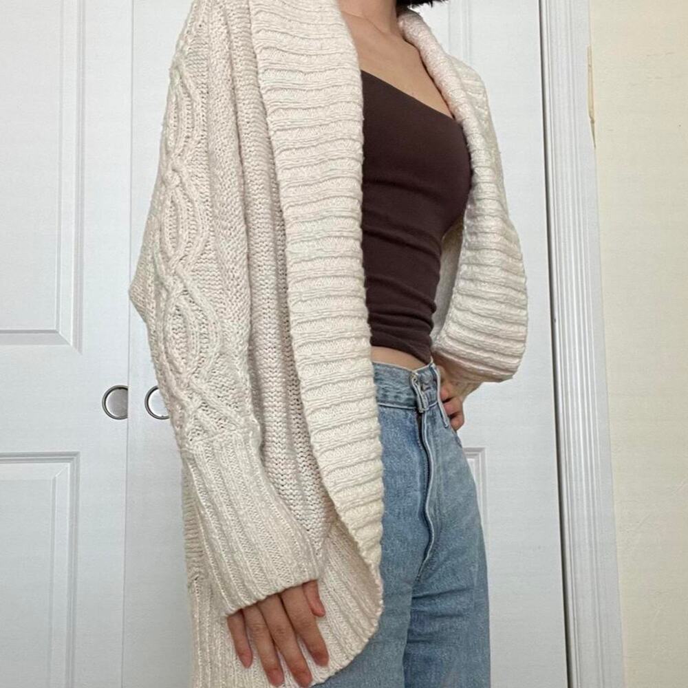 Aerie Cream Cable Knit Long Cardigan Cozy Boho Size XS